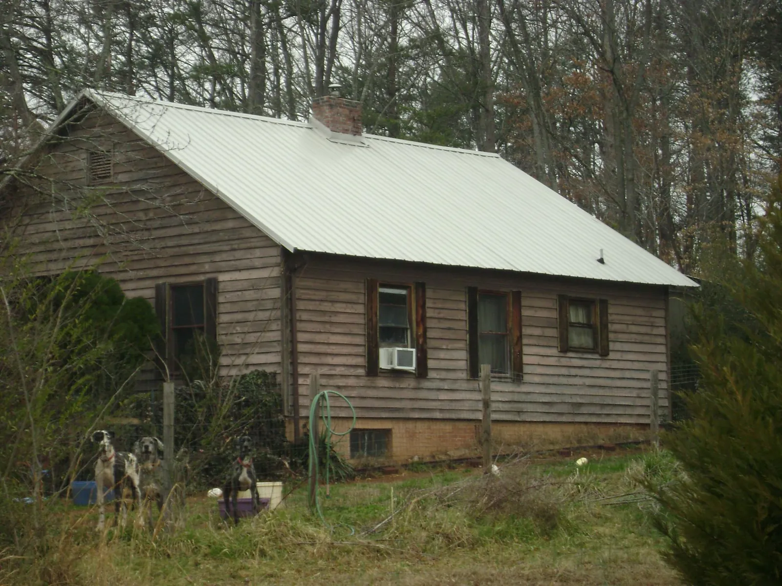 White metal roof on an old wood sided farmhouse, from a Asphalt Shingle Roof Repair job in Cedar Hill